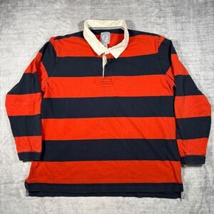 Lands End Rugby Shirt Mens 2XL Orange Striped Long Sleeve Preppy Y2K School